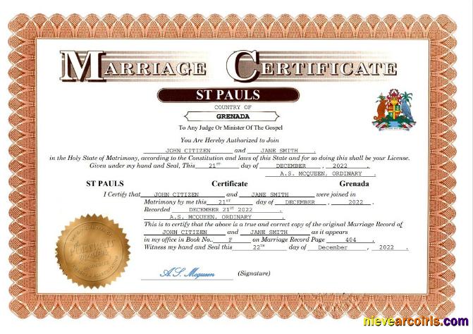 Grenada marriage certificate